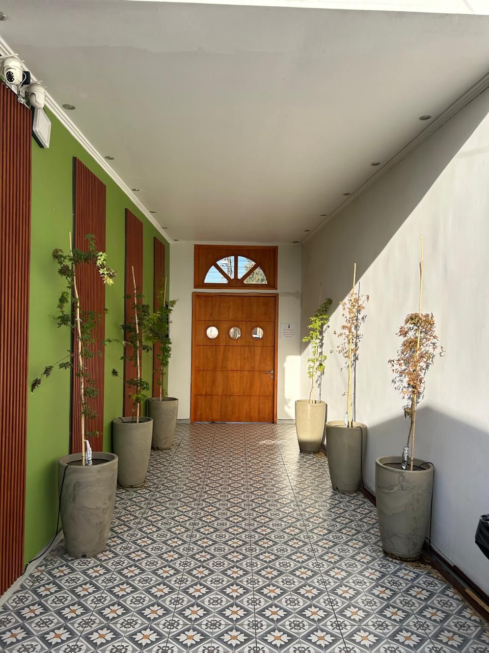 Acceso principal con plantas